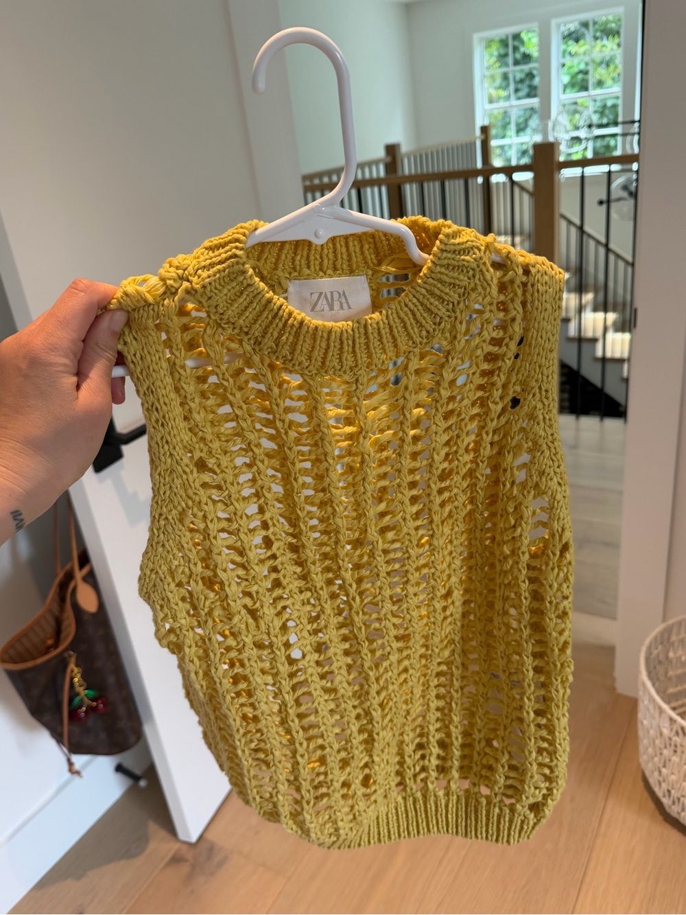 ZARA Kids Mustard Open-Knit Sleeveless Crewneck Sweater